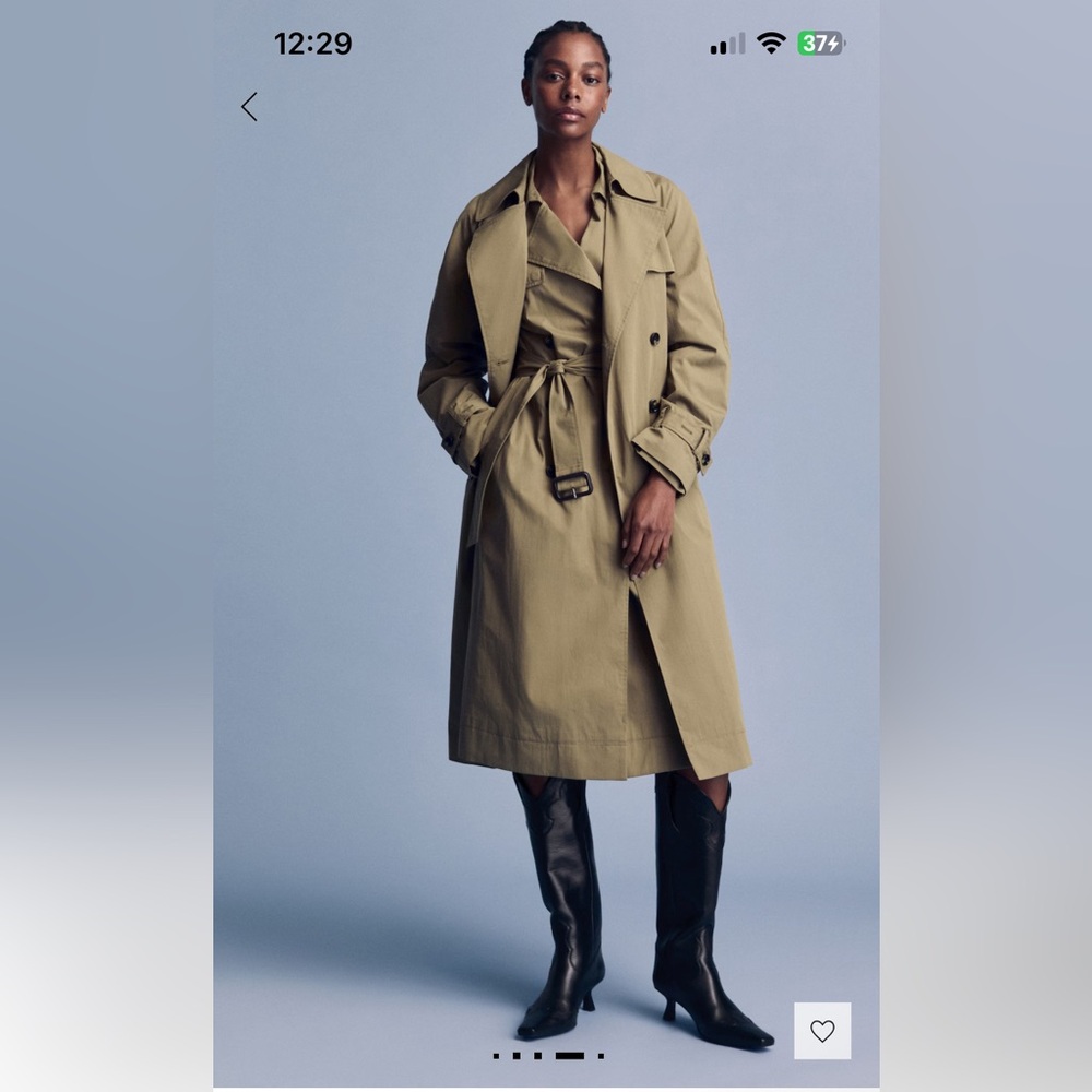 Mango Tan Trench Coat with Belted Waist and Notched Lapels
